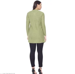 Clapton Women's Acrylic Green Blend Full Sleeve Winter Wear Long Cardigan/Shrug Beige - L, Green, Wool, Pack Of 1